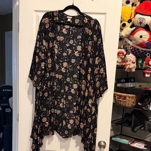Mossimo Supply Co. Black Floral Kimono, Size S/M